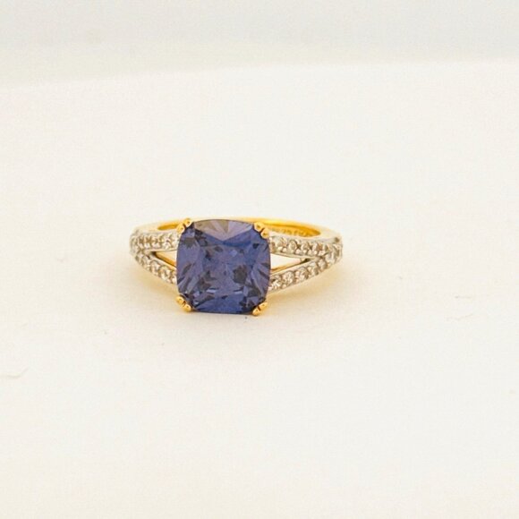 Estate PAJ Blue CZ Ring Gold Over Sterling Silver 925 Size 6 Split Shank 4.6g - Picture 1 of 10
